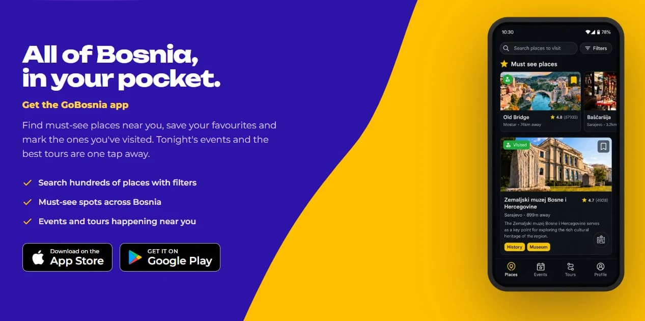 The GoBosnia website: All of Bosnia, in your pocket, beside the app on a phone