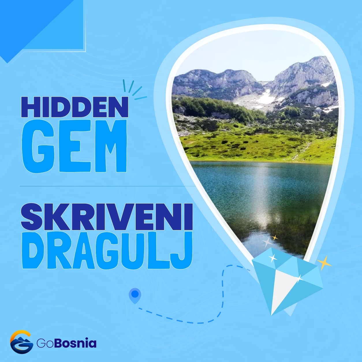 GoBosnia social post: Hidden gem, a mountain lake inside a map pin