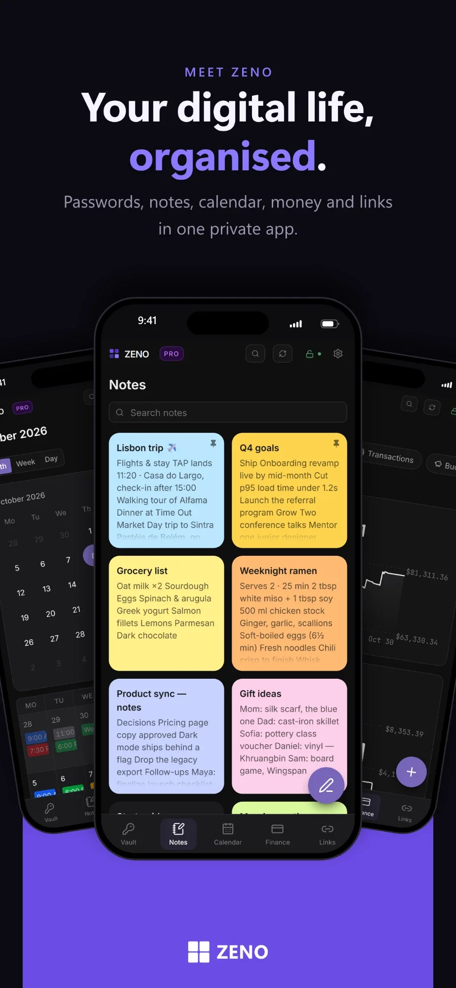 App store screenshot: Your digital life, organised, with Zeno's notes on a phone